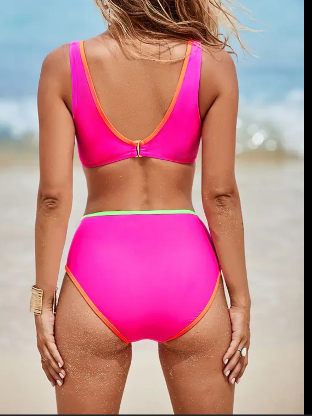 Cupshe Neon Colorblock Bikini Top and High Waisted Bottoms Size L NWT - Picture 11 of 11